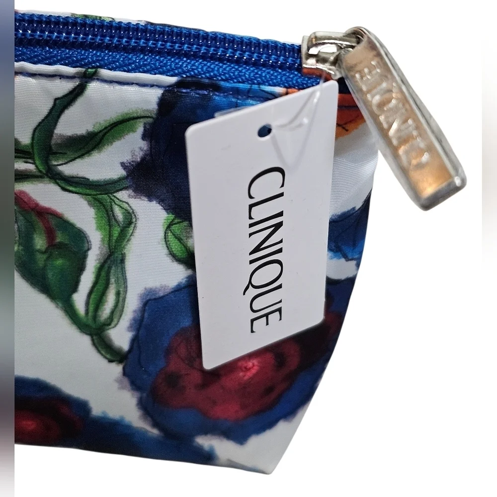 Clinique Floral Cosmetic Bag With Trial Size Moisture Surge And Lipstick. New