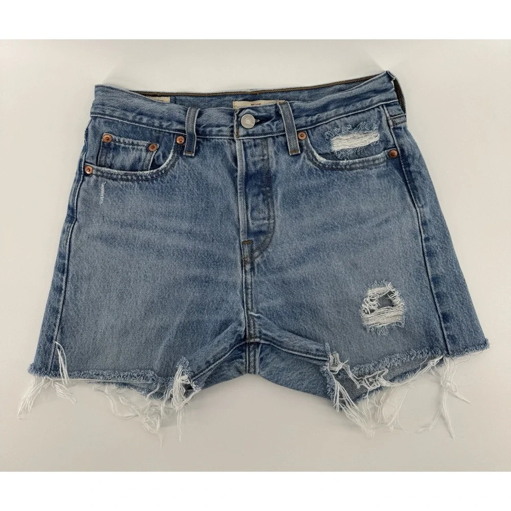 Levi's Wedgie Women's High Rise Cut Off Blue Denim Shorts Button Fly Size 26W