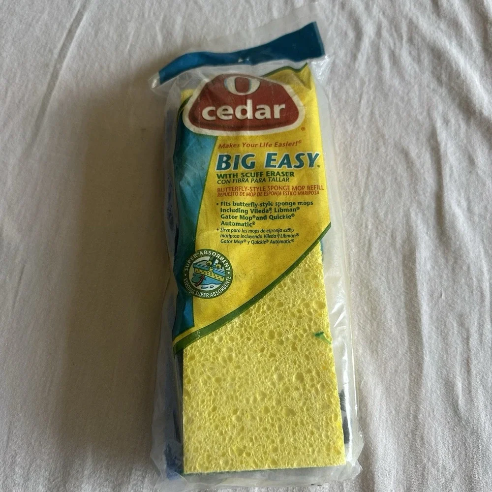 O CEDAR Big Easy Butterfly Sponge Mop Snap-on Refill w/ Scuff Eraser 1842C NOS