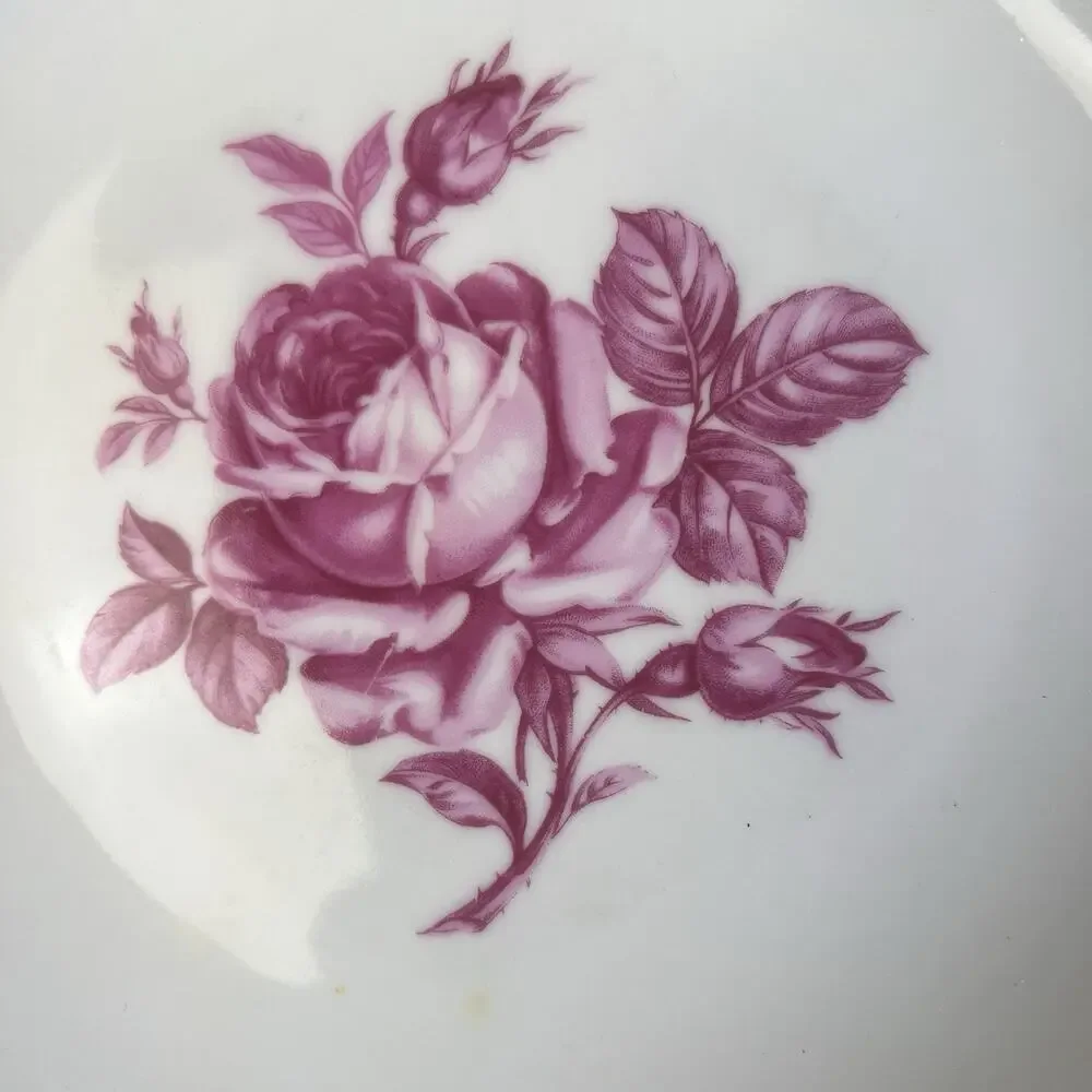 Bohemian Czechoslovakia Vegetable Serving Bowls 2 Roses Pink Gold Vintage