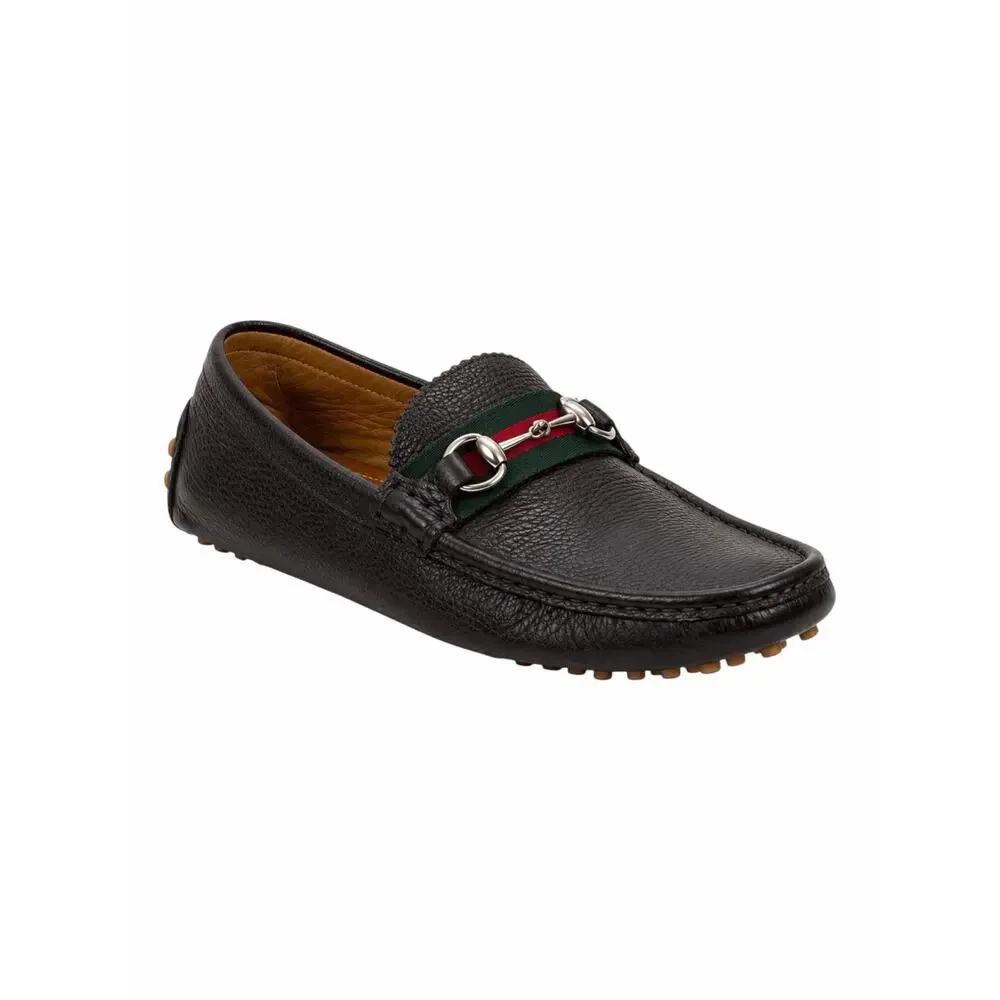 Gucci Horsebit Web Leather Driver Loafer Slip On Brown Size 10/ 10.5