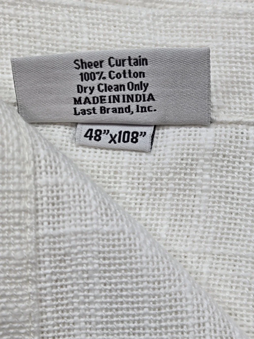 NWT QUINCE Set Of 2 48x108 Cotton Sheer Curtains White 8973
