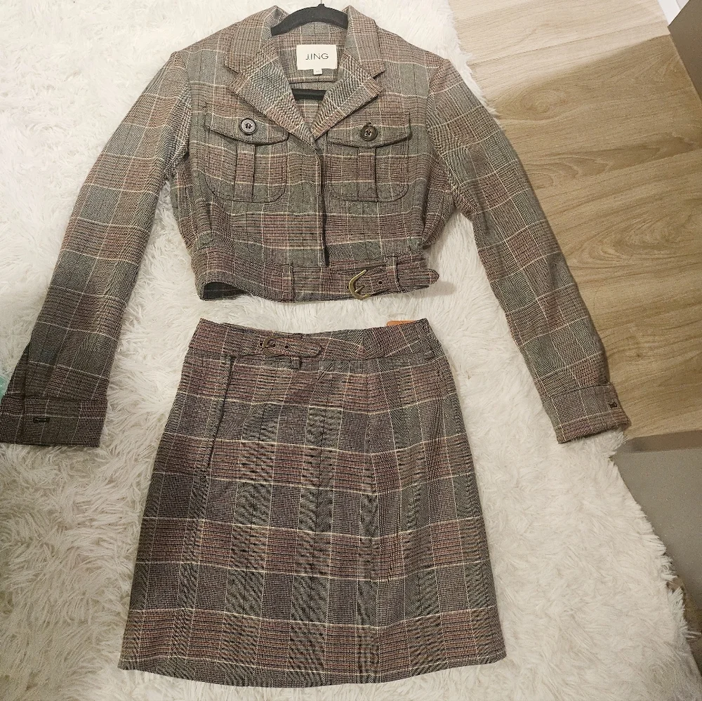 J.ING Lara Grey High-Waist Mini Plaid Skirt - XS / Grey – Matching Set Option