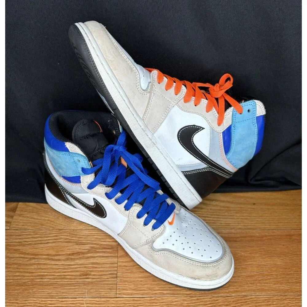 Jordan Air Jordan 1 Men’s High Top Lace-Up Basketball Sneakers White/Black/Blue