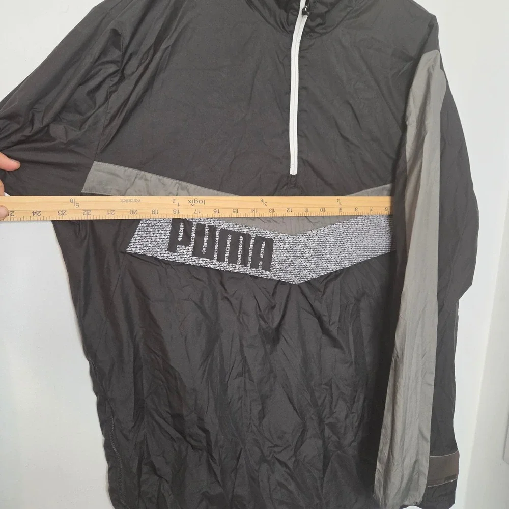 Puma Mens Training Quarter Zip Windbreaker Jacket Black Grey Logo Size Large