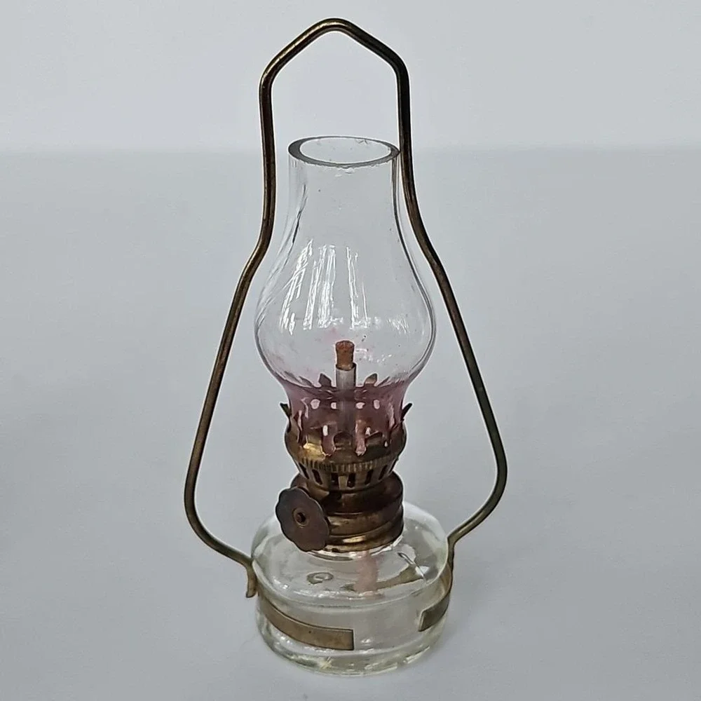 Set Of 2 Vintage Miniature Oil Hurricane Lamps Kerosene Decorative Brass 1745