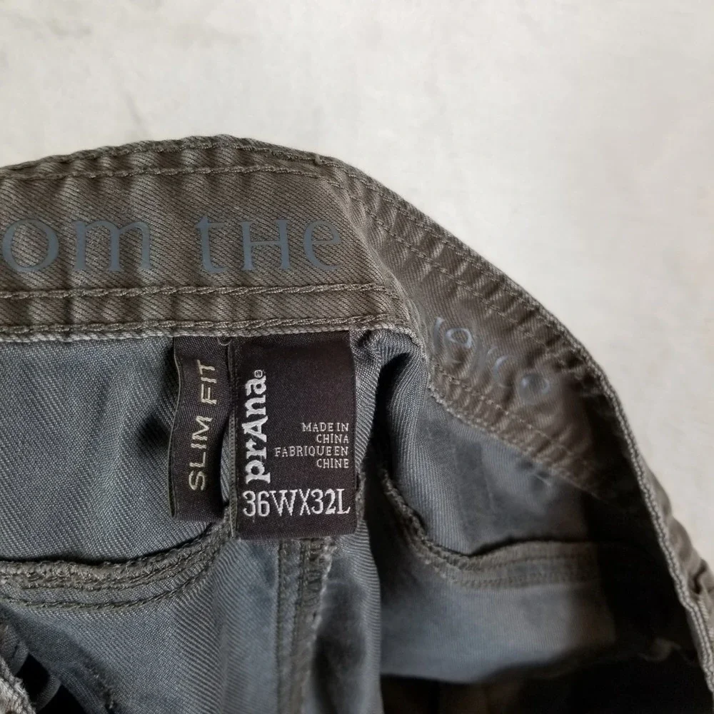 Prana Slim Fit Pants Mens 36x32 Charcoal Gray Organic Cotton Stretch Bridger
