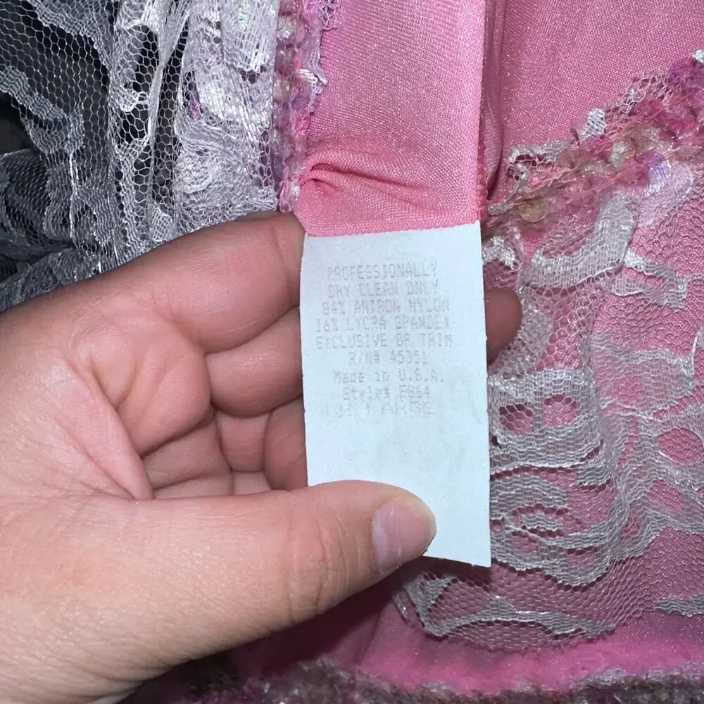Vintage pink nylon lace kids dance dress sz L