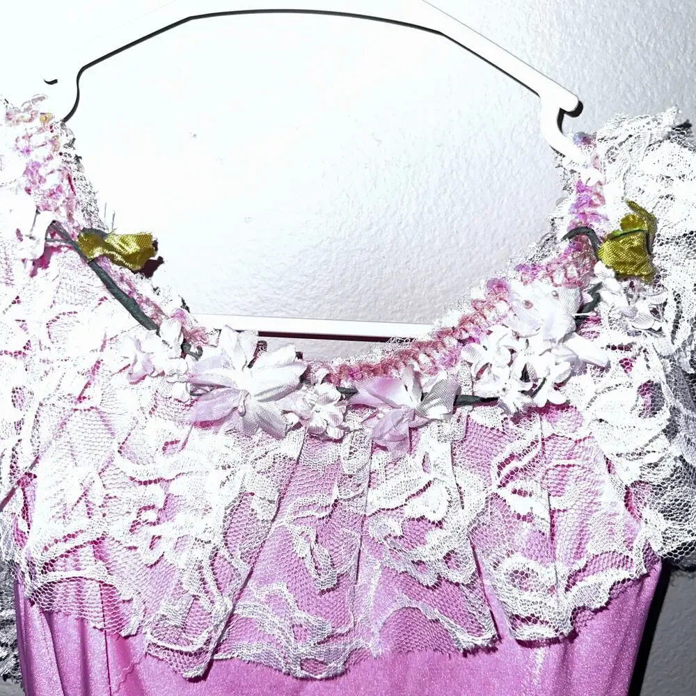Vintage pink nylon lace kids dance dress sz L