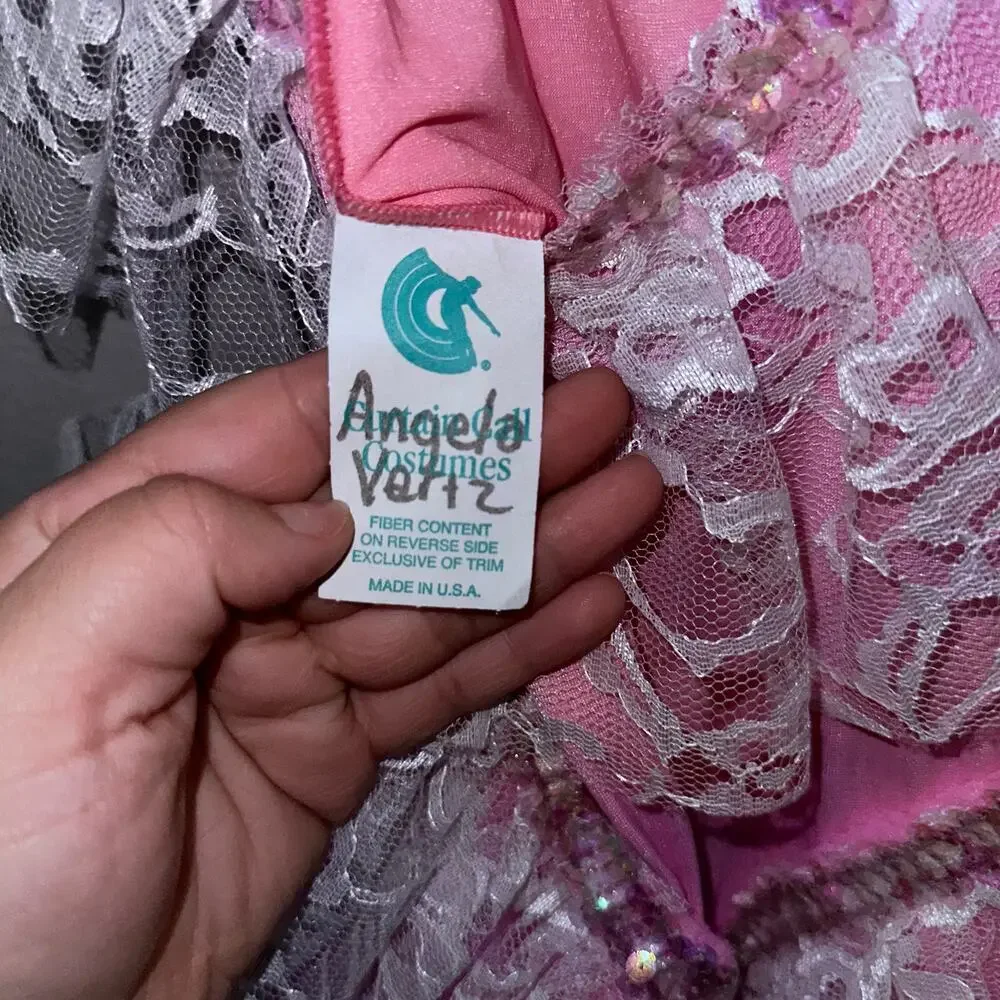 Vintage pink nylon lace kids dance dress sz L