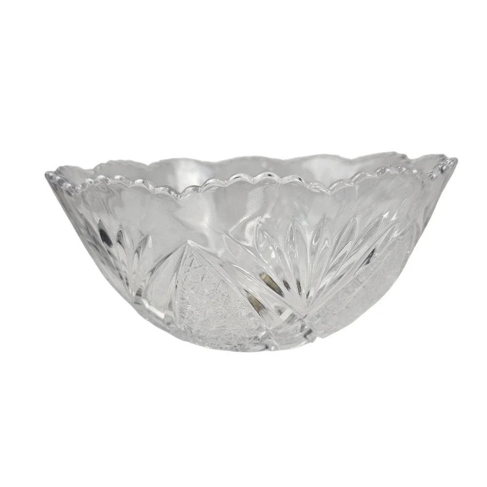 Crystal Glass Studios Japan Cut Glass Scalloped Bowl‎ Starburst 6 Inch Clear