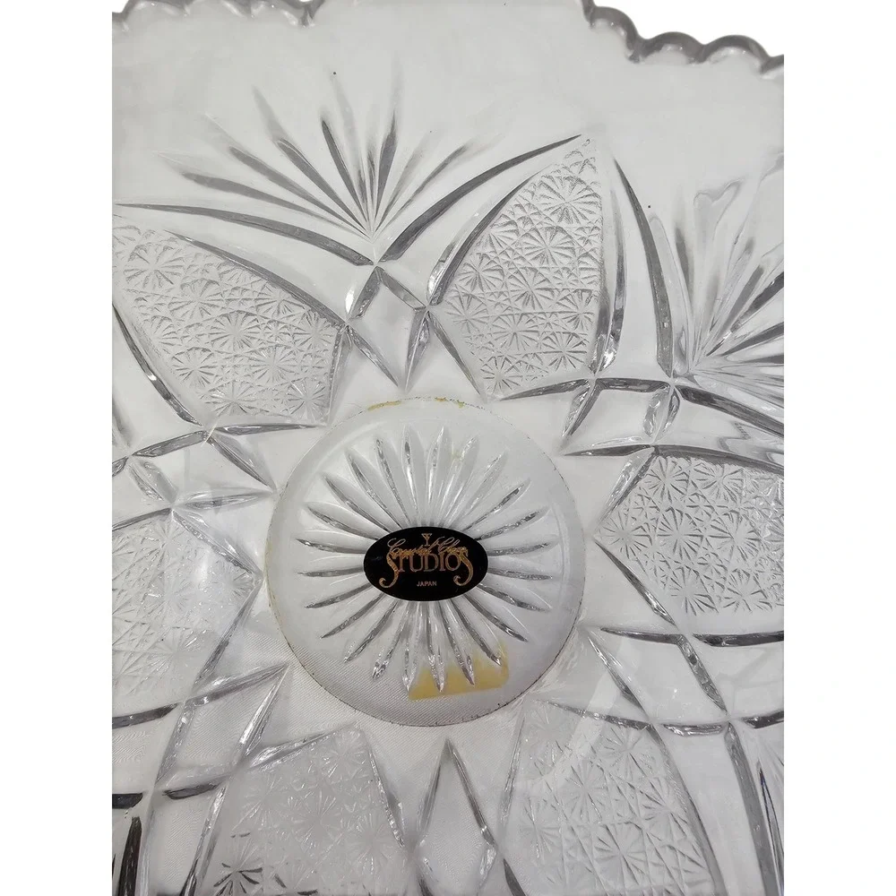 Crystal Glass Studios Japan Cut Glass Scalloped Bowl‎ Starburst 6 Inch Clear