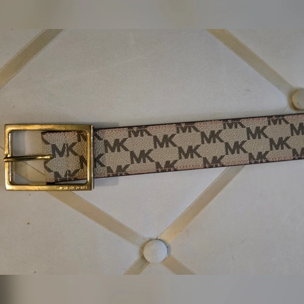 Michael Kors Monogram Belt with Gold Buckle Tan Brown
