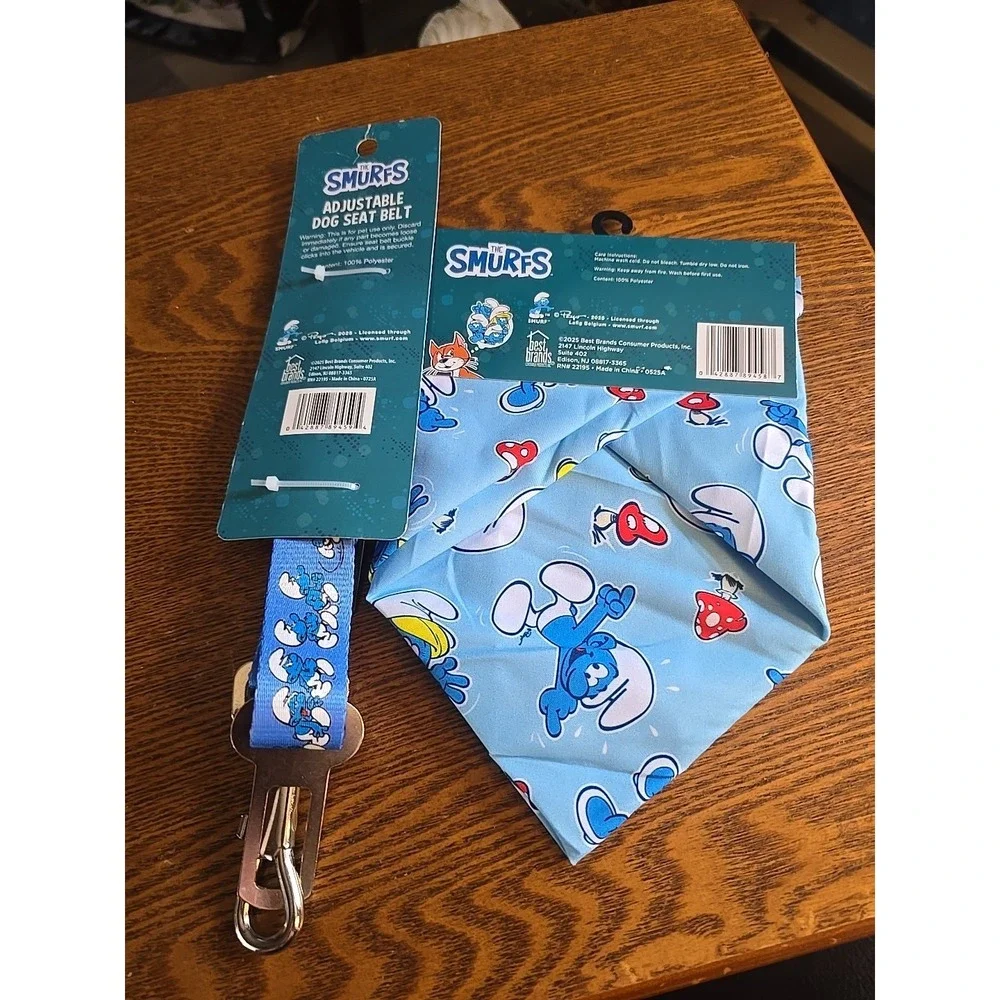 The Smurfs Adjustable Dog Seat Belt & Bandana (Brand New)