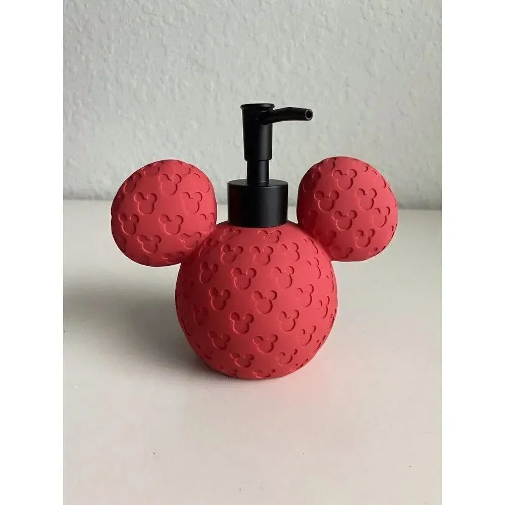 DISNEY Mickey MOUSE Ears Red 3D‎ SOAP Lotion DISPENSER With PUMP Textured NEW