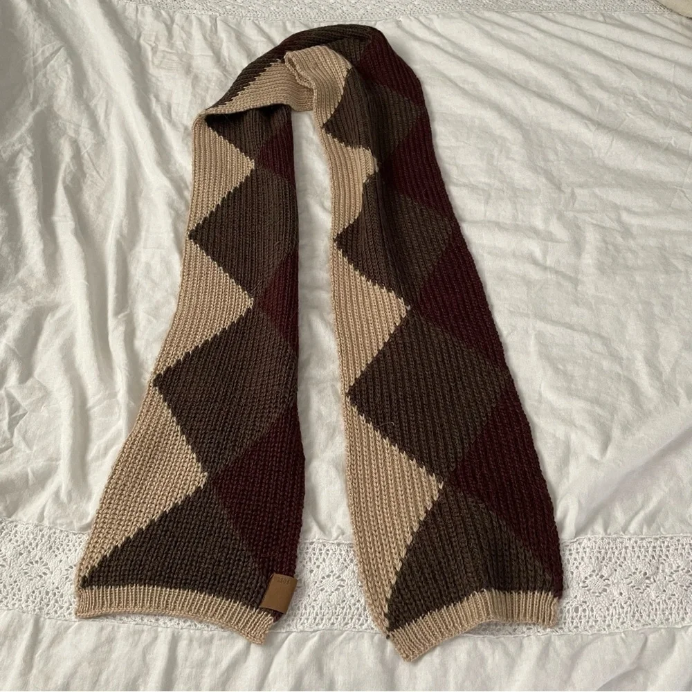 Fossil Argyle Pattern alpaca wool blend Brown Tan Scarf