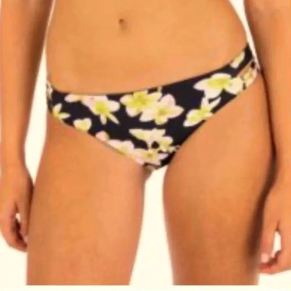 HURLEY Carissa Moore Aloha Collection Black Max Plumeria Bikini Bottom Large NWT