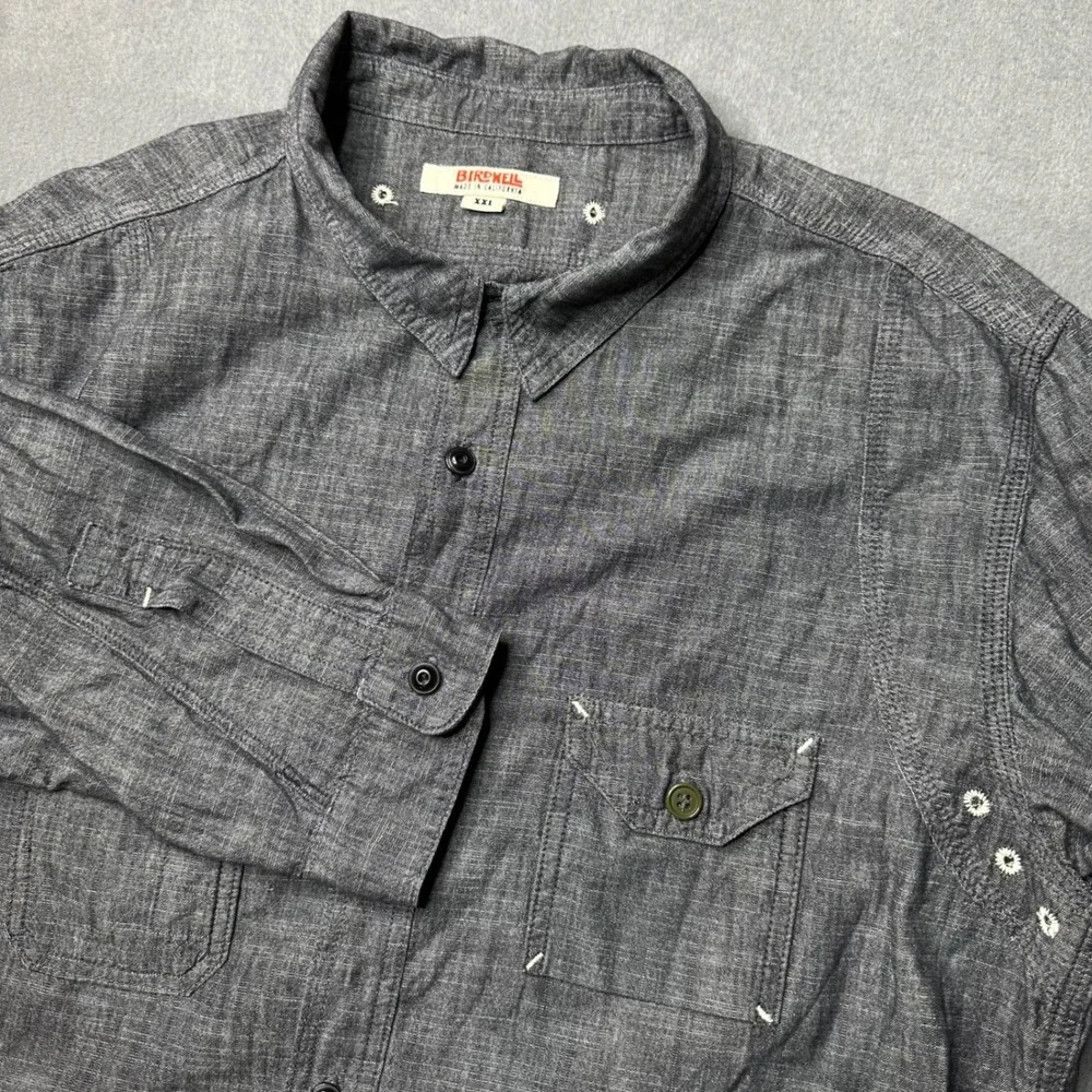 Birdwell Beach Britches Button Down‎ XXL Gray Chambray Long Sleeve Made in USA