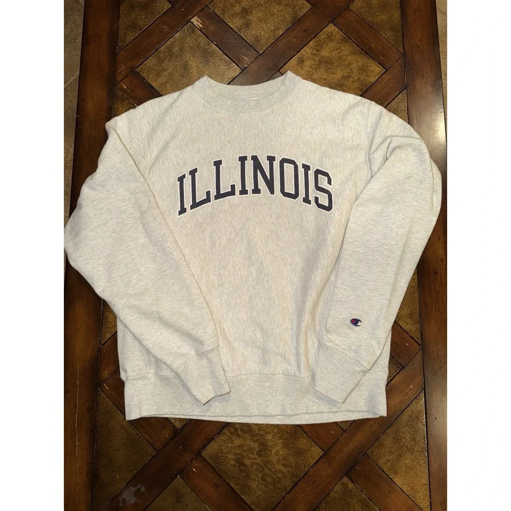 Vintage Illinois Champion Reverse Weave Sweater Men's Medium‎ Gray College