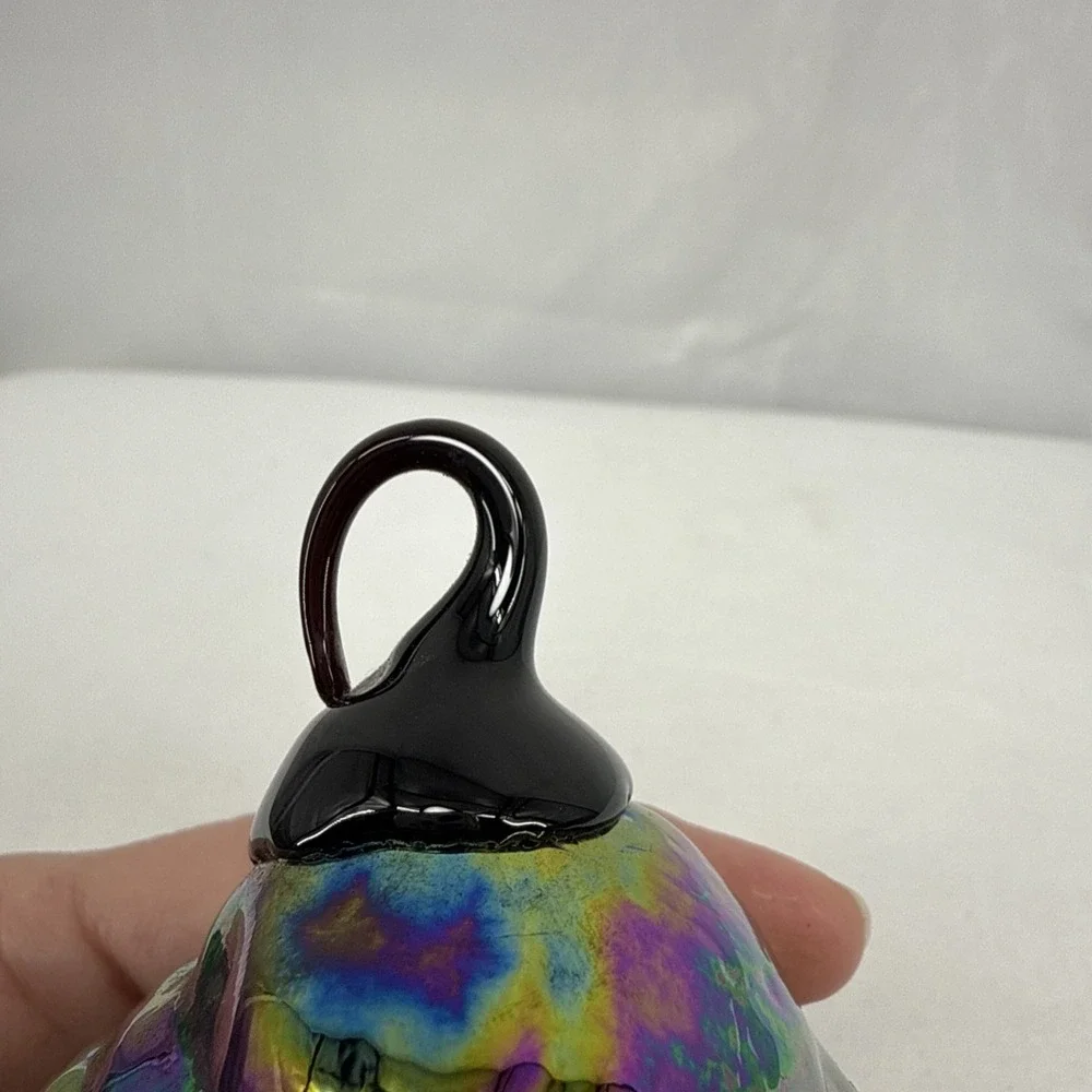 Iridescent Carnival Glass Santa Claus Head Christmas Ornament Heavy 4.5
