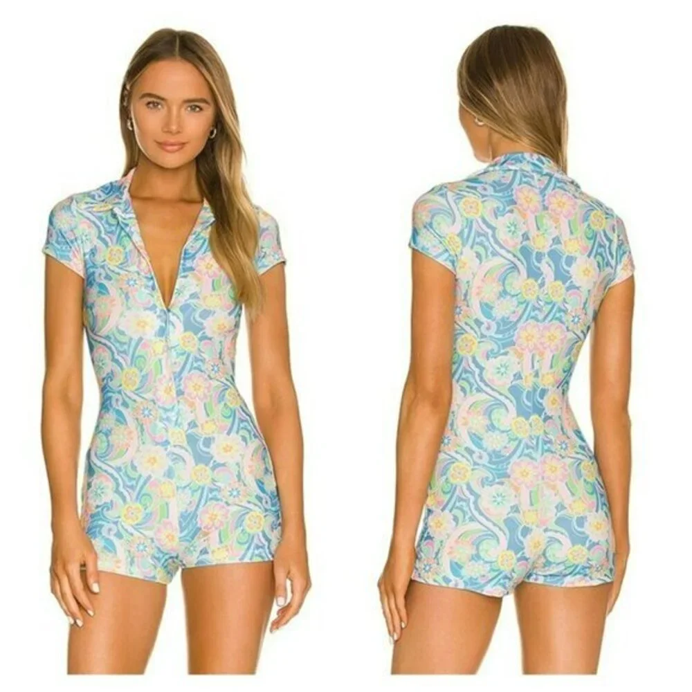 Frankies Bikinis Rose Terry Romper Sunshower