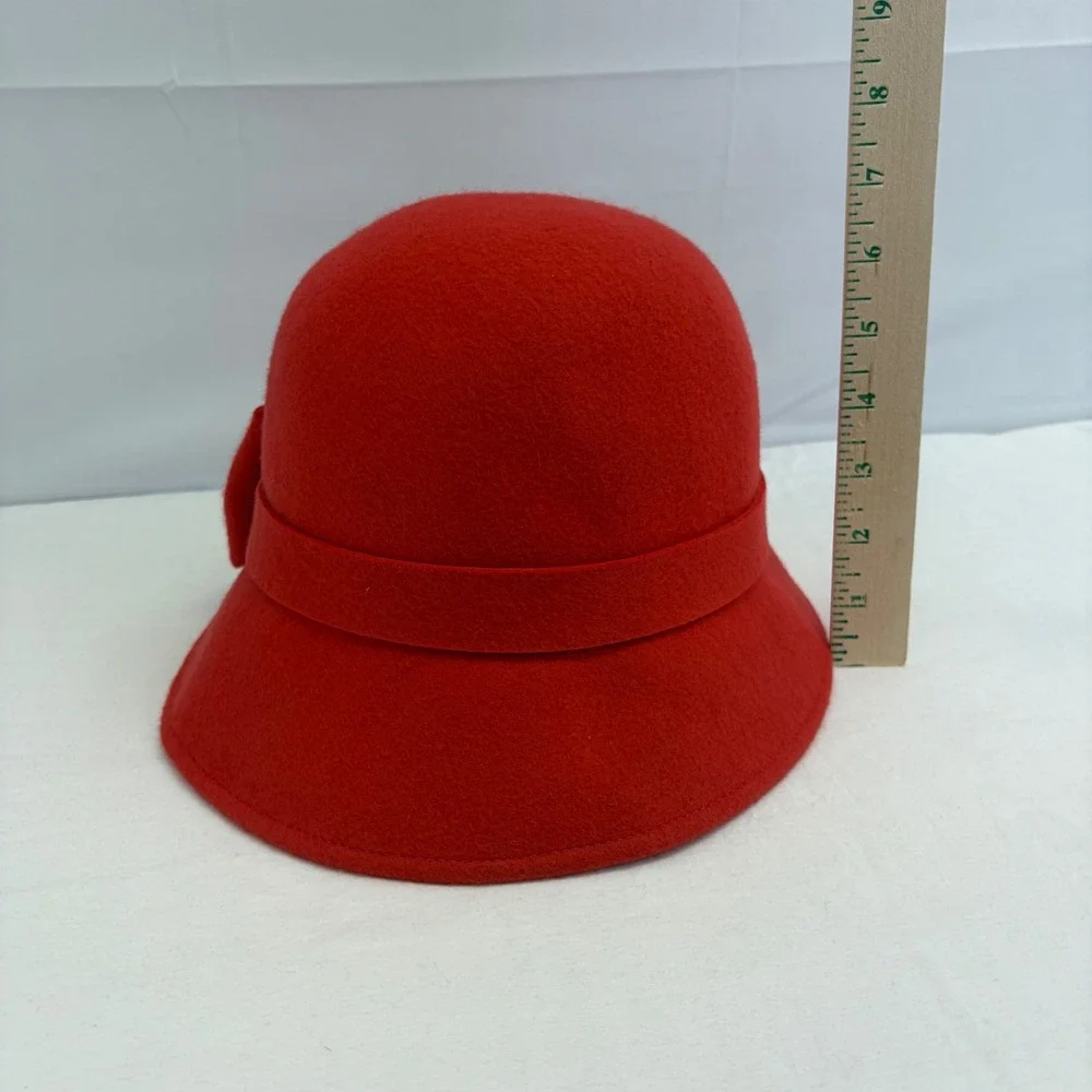 Kate Spade New York Wool Felt 1920s style Cloche Bucket Hat Red Bow