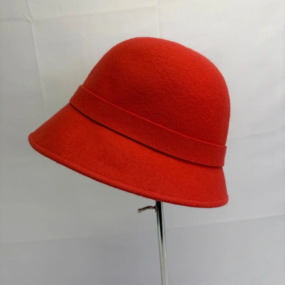 Kate Spade New York Wool Felt 1920s style Cloche Bucket Hat Red Bow