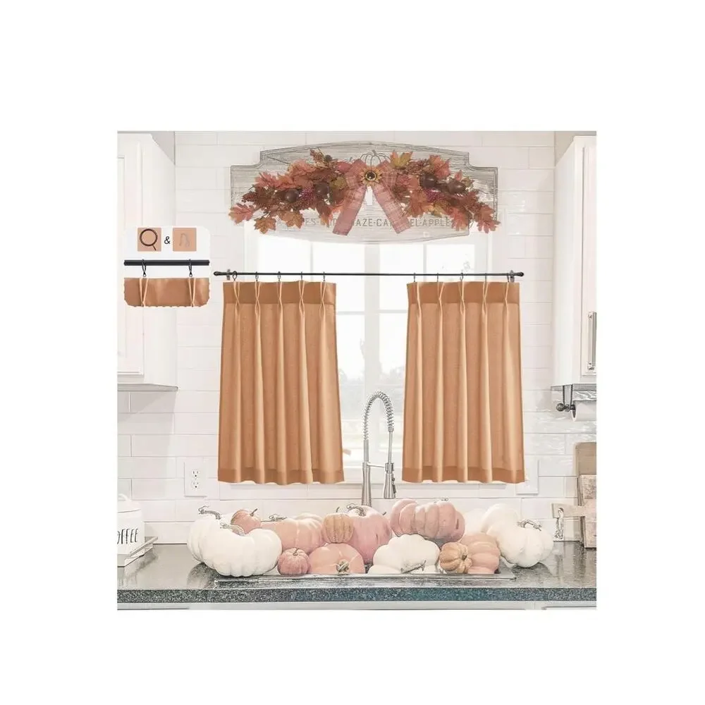 LIMON HOME Linen Kitchen Curtains Pinch Pleat Cafe Curtains