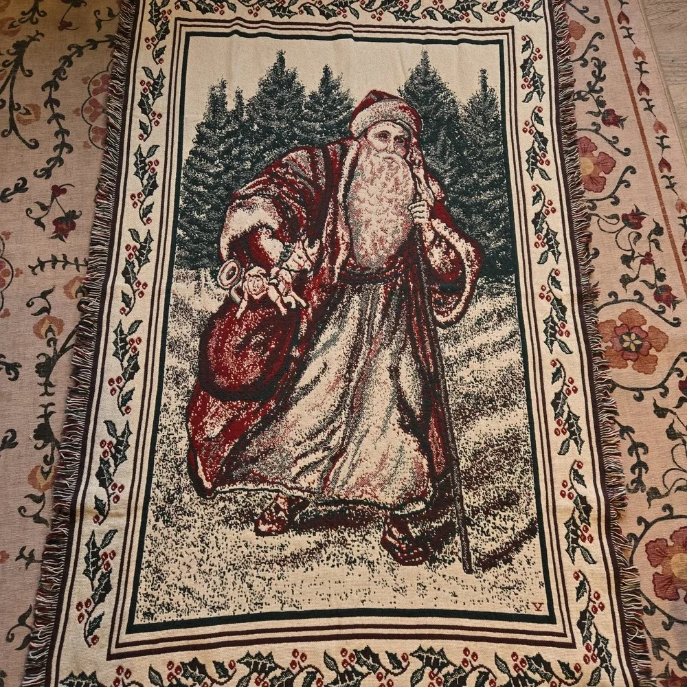 Cotton Elegance‎ 100% Cotton Jacquard Throw Blanket Santa Xmas 46