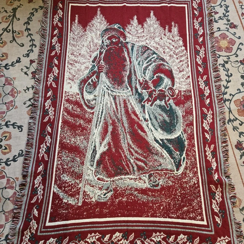 Cotton Elegance‎ 100% Cotton Jacquard Throw Blanket Santa Xmas 46