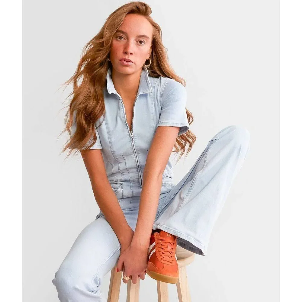Free People Jayde Denim Flared Jumpsuit in Whimsy