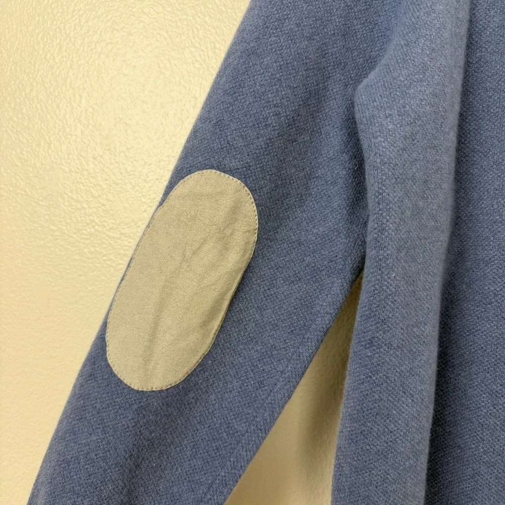Carroll & Co Sweater Mens Blue Wool Cashmere Quarter Button Elbow Patches