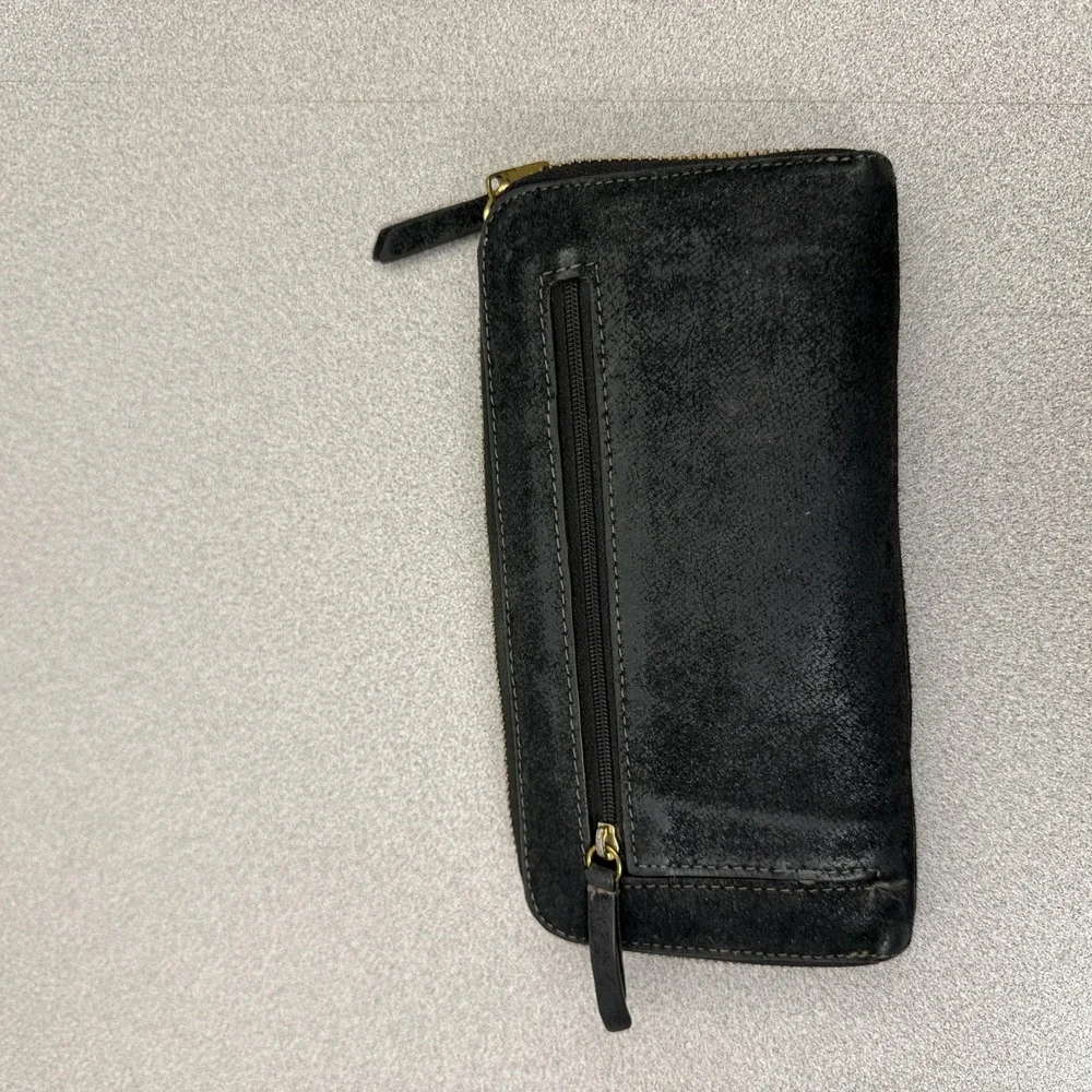 Fossil Wallet Womens OS Black Logan Zip Around Clutch Leather