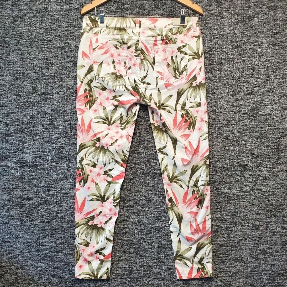 Buffalo David Bitton Gibson Skinny Jeans Womens 30 Pink Green Tropical Floral