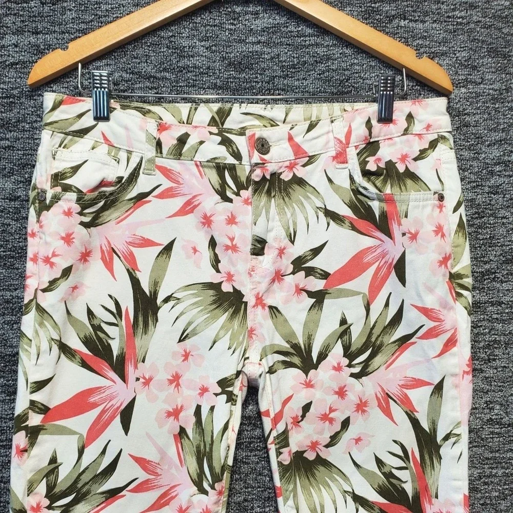 Buffalo David Bitton Gibson Skinny Jeans Womens 30 Pink Green Tropical Floral