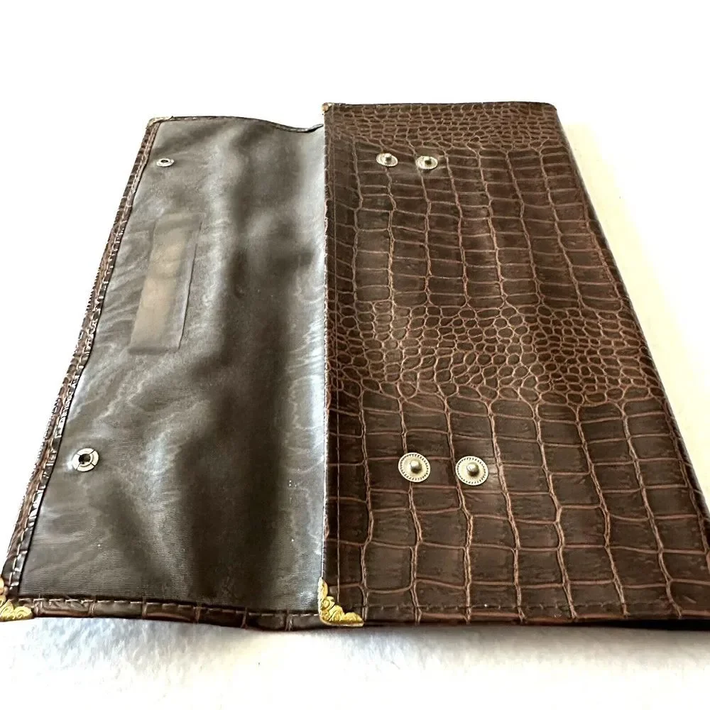 Vintage Myron Mfg Faux Alligator Leather Tri-Fold Document Portfolio Kansas City