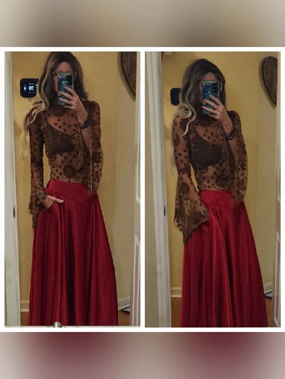 RARE! Free People Sun Moon & Stars Beaded Sheer Top Stretch xs