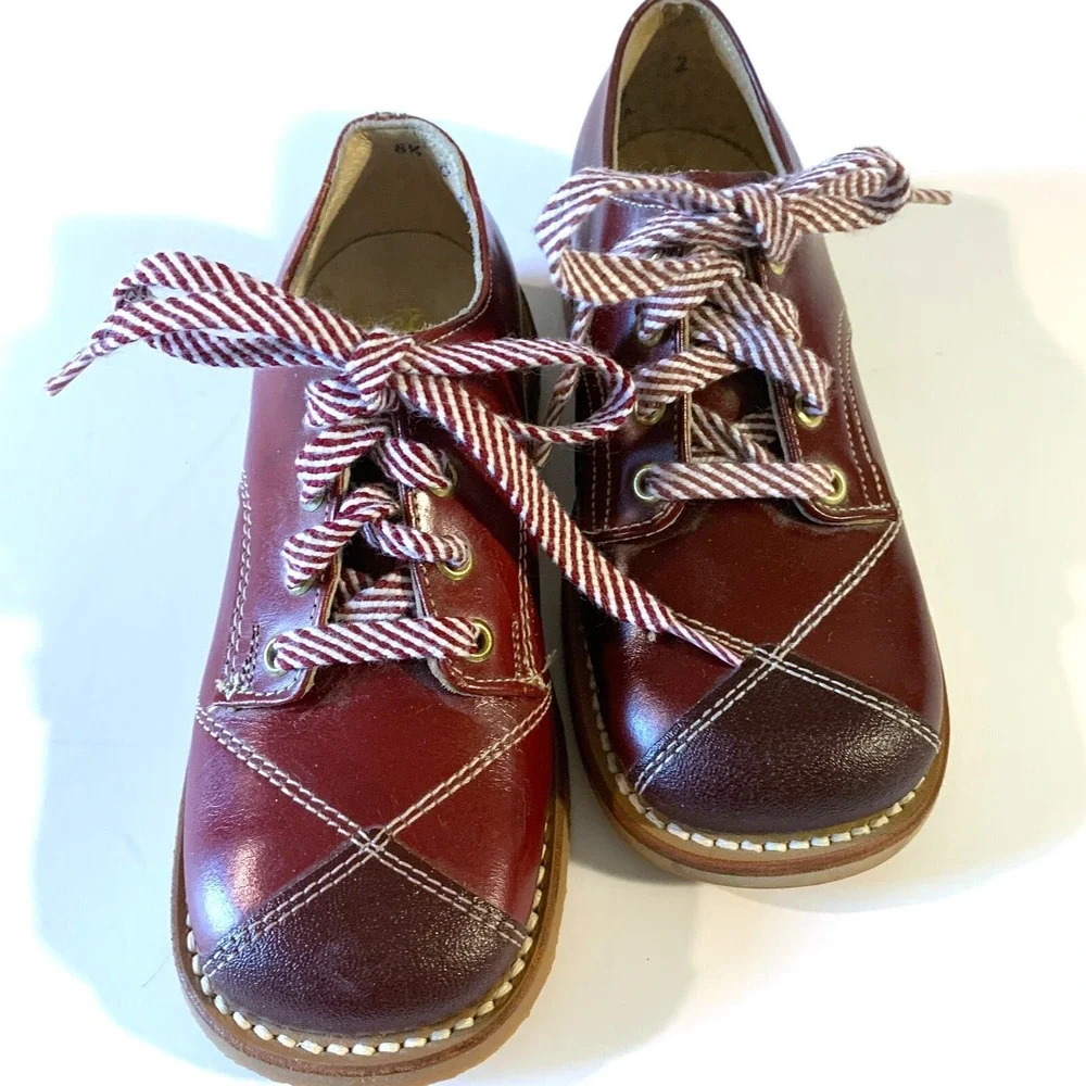 Vintage Retro Toddler Shoes Leather Hard‎ Rubber Soles WSCo Made in USA Sz 8 1/2
