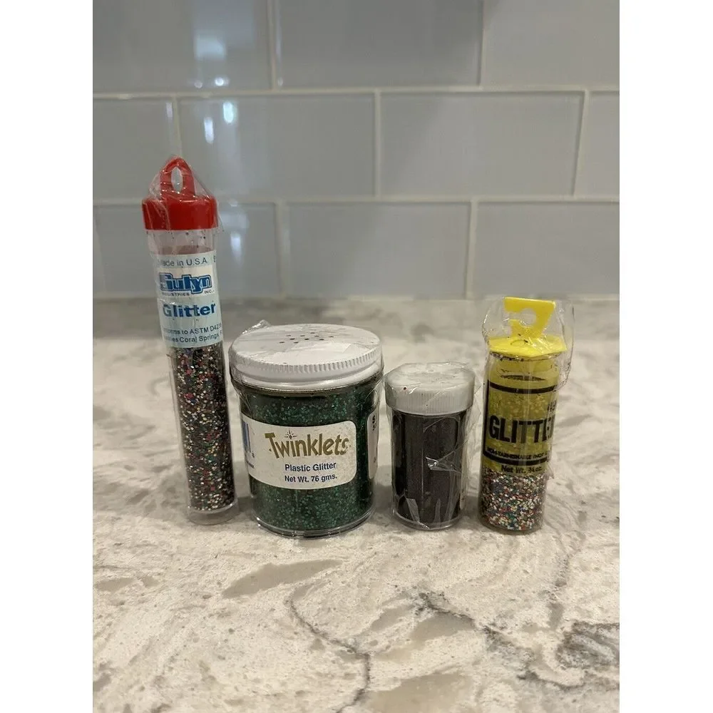 VINTAGE Craft Glitter-lot Of 4 Assorted Containers Green Twinklets Chemtoy Sulyn