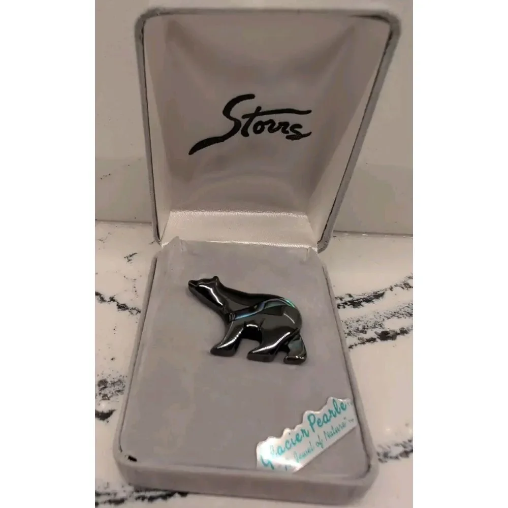 STORRS Glacier Pearle Polar Bear Pin Natural Abalone NIB‎