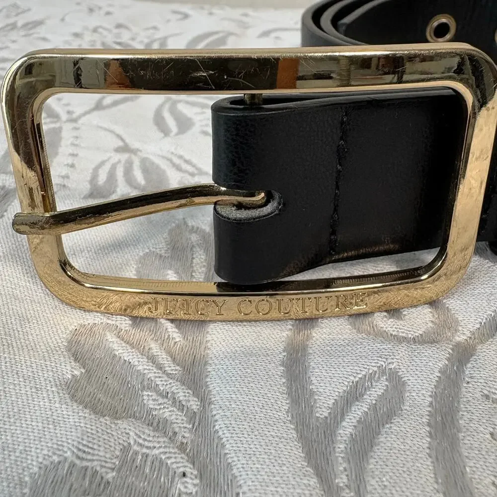 JUICY COUTURE Faux LE Belt Blk Sz M Retro Y2K Dark Fairy Core Witchy Biker Edgy