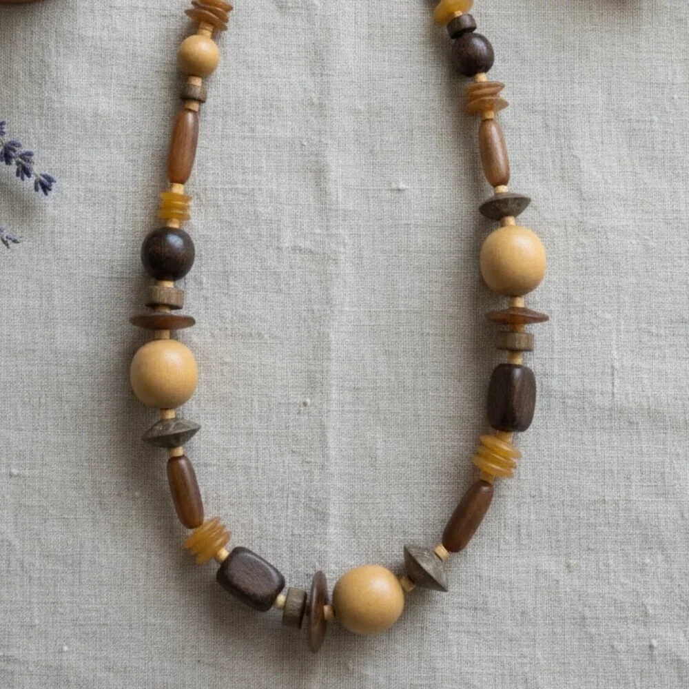 🤎💛 Statement Chunky Wooden Bead Necklace - Earthy Tones