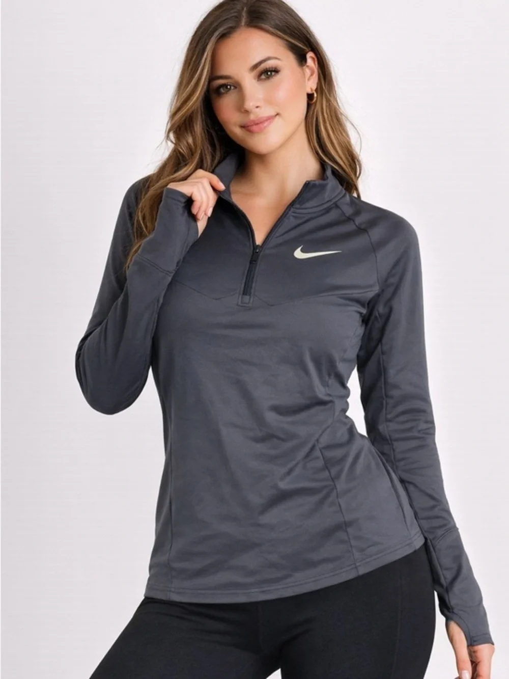 Nike Dri-FIT Gray Quarter Zip Pullover Women’s Medium Athletic Top