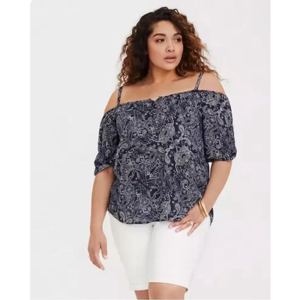 Torrid 2‎ Plus Size Blue Paisley Cold Shoulder Top 2x 18-20
