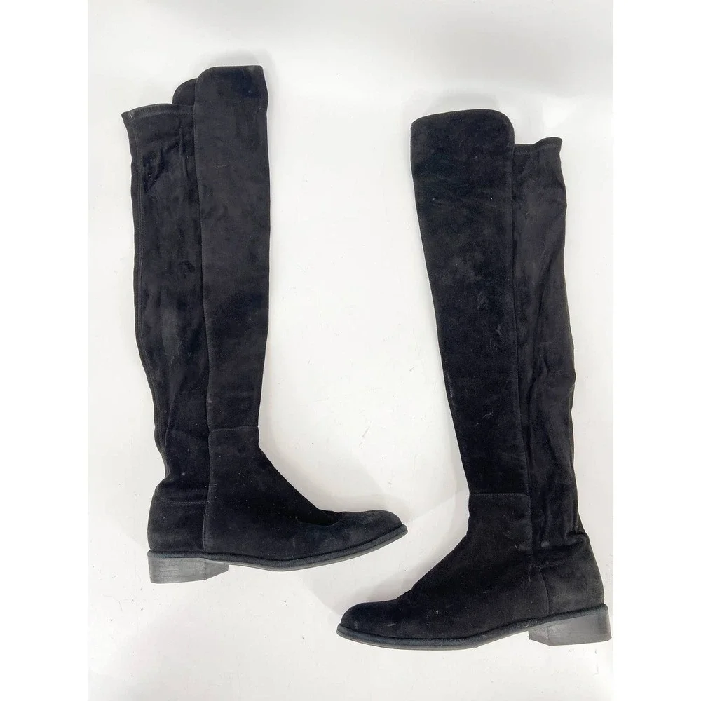 Stuart Weitzman Black Paneled Suede‎ Leather Over-the-Knee Boots Size 6.5M