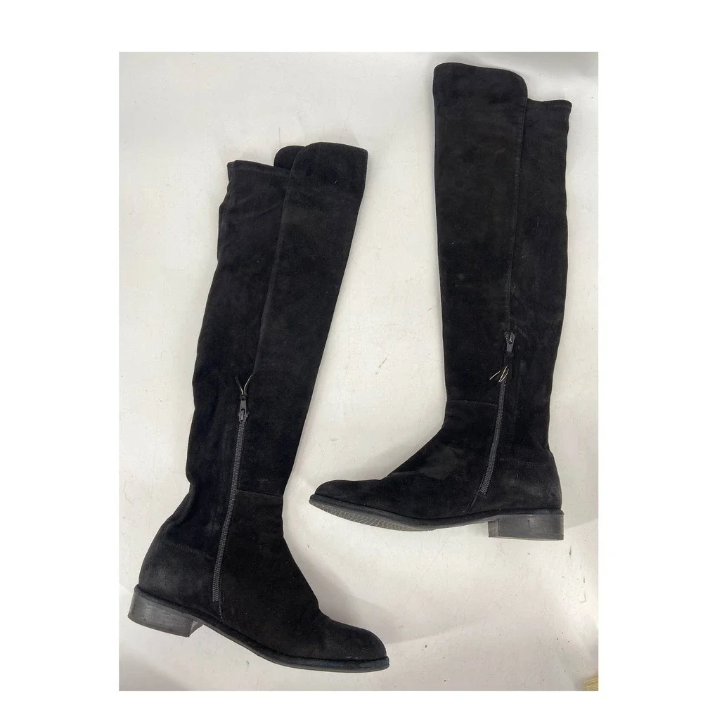 Stuart Weitzman Black Paneled Suede‎ Leather Over-the-Knee Boots Size 6.5M