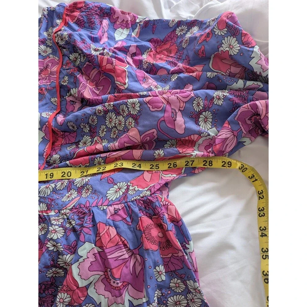 Rusttydustty Romper Womens 2X Purple Floral Peasant Sleeve Cottage Core Boho NEW