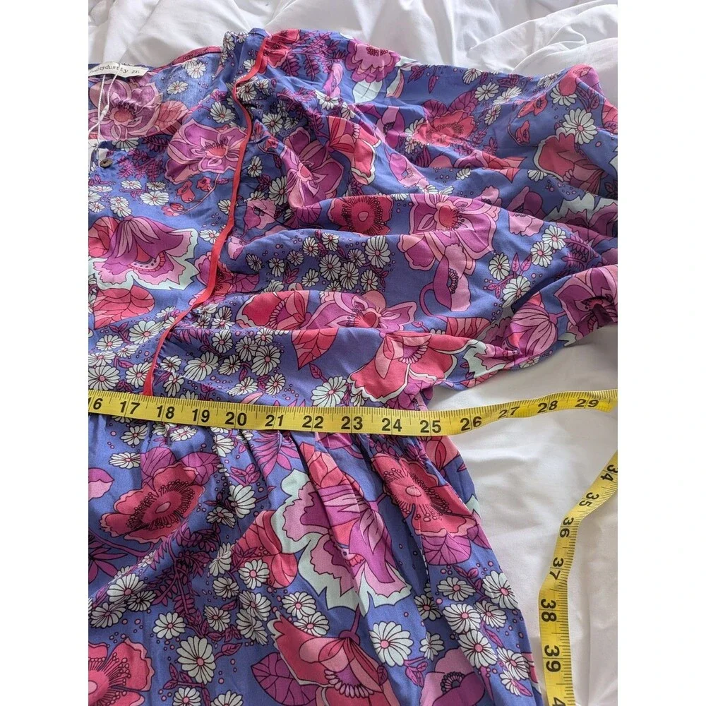 Rusttydustty Romper Womens 2X Purple Floral Peasant Sleeve Cottage Core Boho NEW