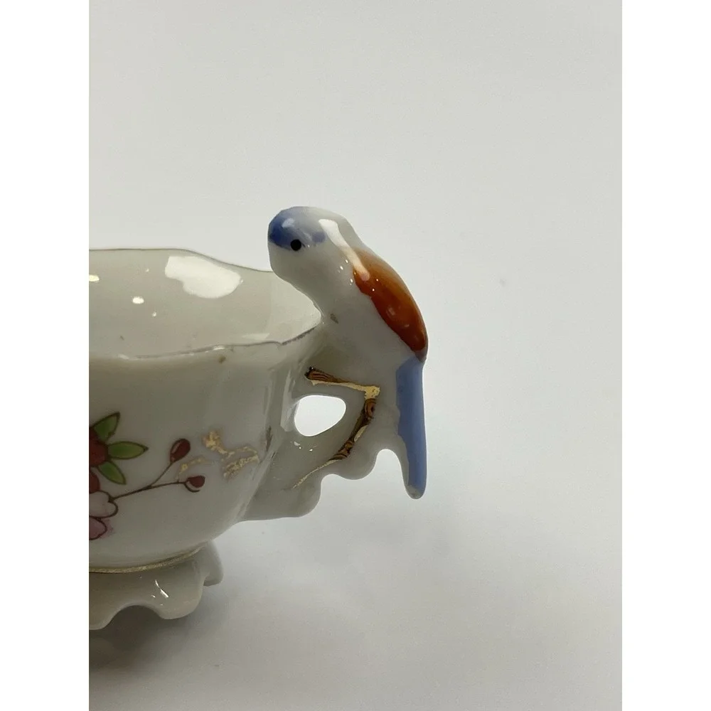 MINIATURE Teacup Colorful‎ Bird Parrot Roses Handpainted in Japan 2