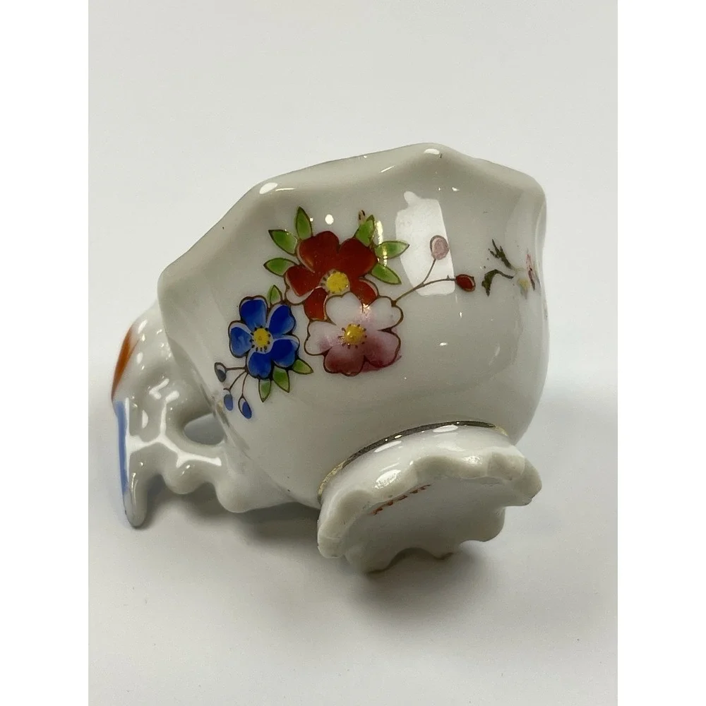 MINIATURE Teacup Colorful‎ Bird Parrot Roses Handpainted in Japan 2